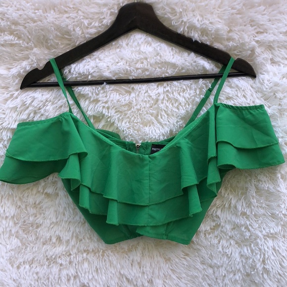 PLT Green Chiffon Ruffle Detail Strappy Crop Top - Picture 7 of 8